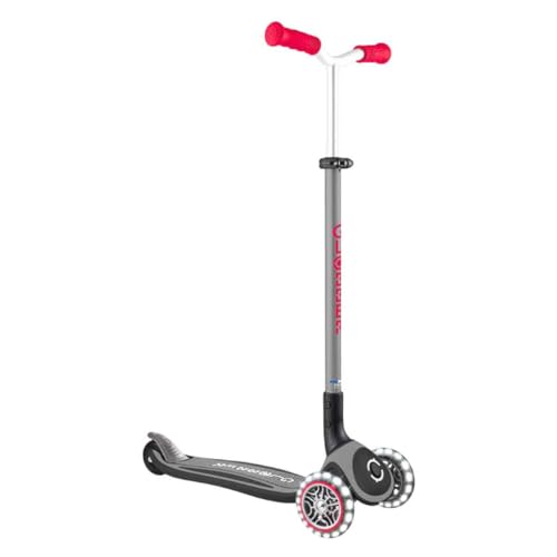 GLOBBER Master Lights – Patinete infantil 120/80 mm, ABEC 9, 3 ruedas, altura regulable, ruedas LED, color negro y rojo