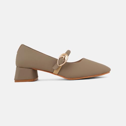 Image of DROP BOLD Khaki Square Toe Mary Jane Block Heel Show For Women & Girls