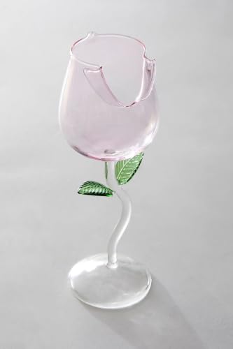 Image of Handcrafted Rose Wine Glass | Premium Borosilicate Floral Wine Goblet| Elegant Cocktail, Champagne & Red Wine Glass | Aesthetic Drinkware | Gift for Women (Rose Wine Glass)