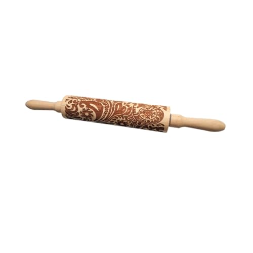 KICHOUSE 1Pc Wood Embossed Rolling Pin for Baking Decorative Pastry Roller for Cookies Pizza and Dough Engraved Patterned Dough Roller