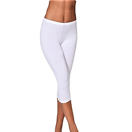 JADEA 3 Leggings Pantacollant Capri Donna 4266 Morbido Cotone Elasticizzato, Bianco, M