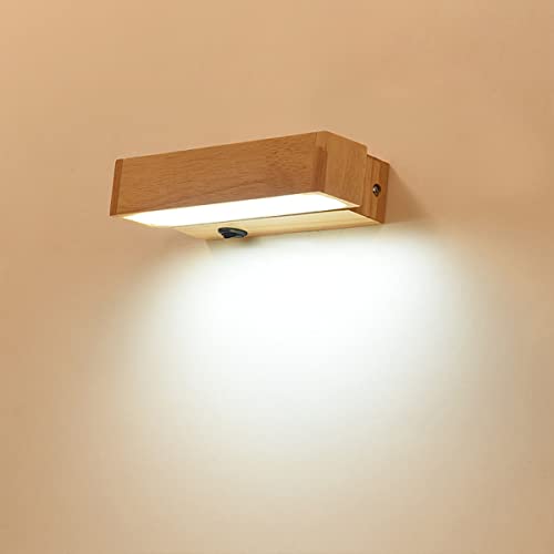 ACMHNC LED Applique Murale Intérieur Applique Bois avec Interrupteur 270° Rotatif Lampe Murale Chambre pour Côté du lit ou Dans le Salon Salle à Mangé Restaurant Café Lampe de Chevet (warm light) Cover