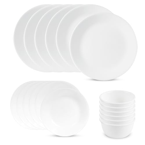 Corelle Geschirr-Set Winter Frost White aus Vitrelle-Glas für 6 Personen 18-teilig, Splitter- und...