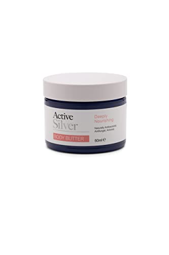 Active Silver - Moisturising Body Butter - Antibacterial Skin Moisturiser with Colloidal Silver, Mandarin Essential Oil, Aloe Vera and Sweet Almond Oil - Vegan and Cruelty Free - 50ml