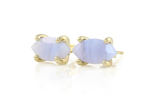 Clous d'Oreilles en Agate Dentelle Bleue en argent artisanaux faits main
