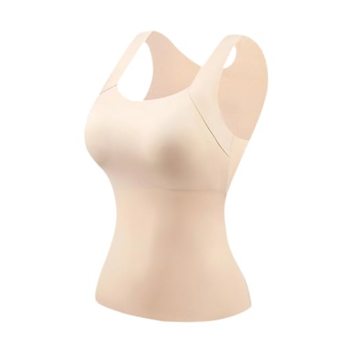 Tank Tops with Built in Bras for Older Women Plus Size Camisole Beige XL - image 5