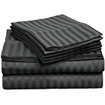 300 Hilos 3 Piezas Sábana Bajera (Elefante Gris Rayas, Reino Unido King Size 150 X 200 cm (5 ft x 6 ft 6 in ), tamaño de Bolsillo 44 cm) 100% algodón Egipcio Premium Calidad Cover