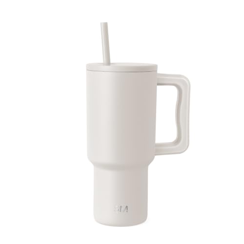 Image of Simple Modern 30 oz Trek Tumbler with Handle and Straw Lid | Cup Holder Friendly Insulated Stainless Steel Travel Mug | Almond Birch