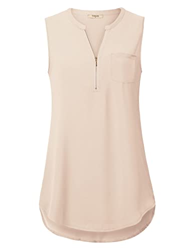 Timeson Sleeveless Blouses For Women,Dress Shirts For Women Business Casual Career Blouse Tanks For Women Office Work V Neck Chiffon Tunics Tops For Leggings Attire Silk Flowy Tops Beige X-Large #TOP4