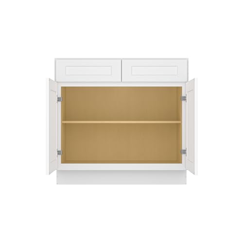 Image of Furinno Shaker Drawer Base Kitchen Cabinet with 2-Doors, Ready to Assemble, 24 D x 36 W x 34.5 H, White