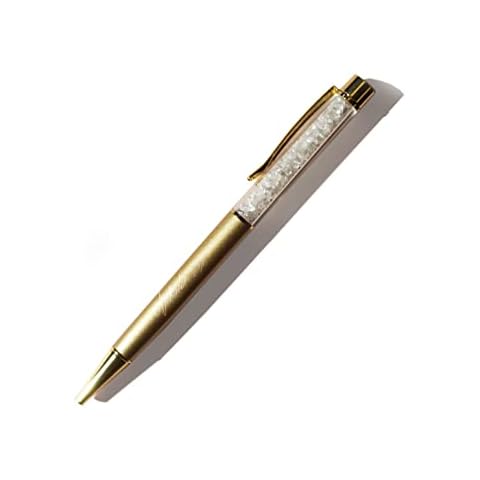 Nikita By Niki Luxury Crystal Pen - Natural Quartz Gold Pen - Retractable Office or Wedding Stationery - Wedding Book Pen - Crystal Gifts - Black Ink Crystal Pens for Women - Gift Box (Clear Quartz) Cover