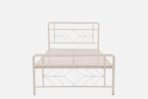 Image of Vara Metal Extra Single Size Bed Without Storage | Wrought Iron Single Bed with Headboard & Footboard| Sturdy Powder Coated Platform Cot for Bedroom (Vara Ivory)