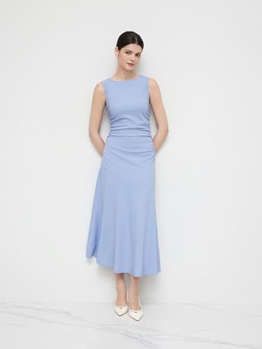 CIDER Cocktail Dresses for Women Wedding Guest Sleeveless Ruched Maxi Dress Boat Neck Mid Waist4