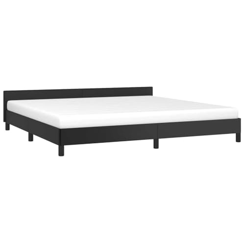 VidaXL Cadre de Lit Double Avec Tête de Lit Rembourré - Sommier à Lattes Pour Adulte - Intérieur Chambre - Noir 200x200 cm Similicuir