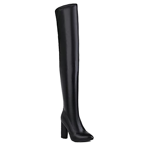 UniqueStride Womens Pointed Toe Thigh High Block Heel Side Zip Up Over The Knee Boots2