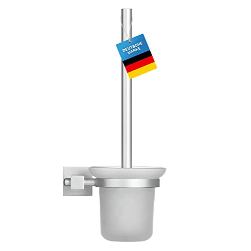 Wandmontierte Toilettenbürste Mit Halter Aus Mattglas – Platzsparend, Hygienisch & Silberfarben