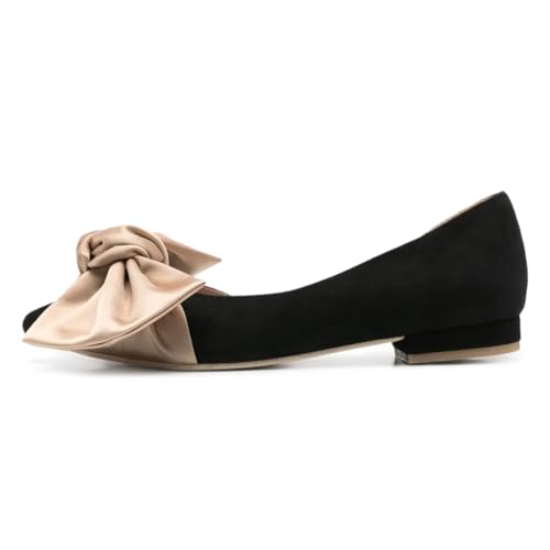 FOWT Women Lovely Bowknot Pointed Toe Flats Slip on Low Heel D'Orsay Pumps Comfy Leisure Daily Dress Shoes Size 4-16 US2