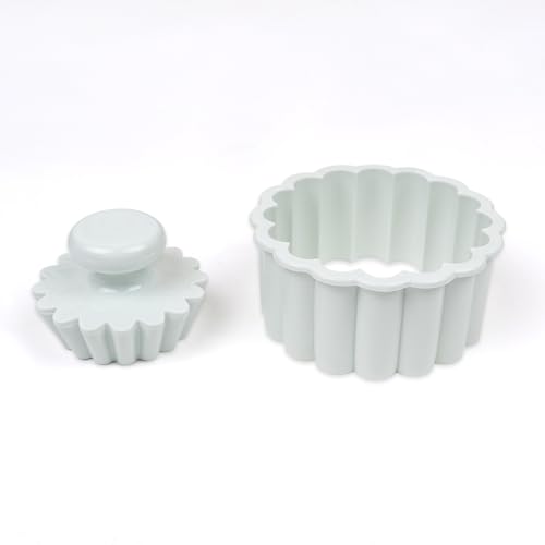 Sinsanye Tart Cutting Mold Set, 4 inch Fluted Round Cookie Cutter Round Double Cut and 2.5 inch Tart Tamper Plastic, Biscuit Cutter for Making Egg Tarts, Fondant Cakes(Baking Tray Not Included)