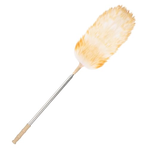 Lambswool Extendable Duster 32-98 Inch Anti-Static Flexible Head Stainless Steel Pole for High Ceilings Fans Interior & Roof Dusting(one Pack)