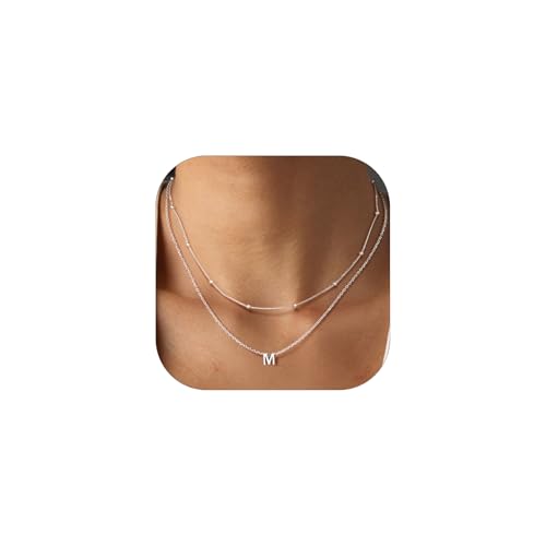 PROSILVER S925 Sterling Silver Necklace for Women Layered Initial Pendant Necklaces Women's Dainty Silver Chain Trendy Charm Necklace Letter A-Z