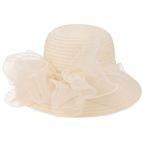 Image of DRESHOW Lady Derby Dress Church Bowler Cloche Hat Bowknot Organza Bridal Cap for Wedding