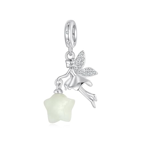 Abalorio para pulsera Pandora de plata de ley 925, diseño de hada mágica con estrella, regalo de joyería para mujeres, Luminoso, Luminoso
