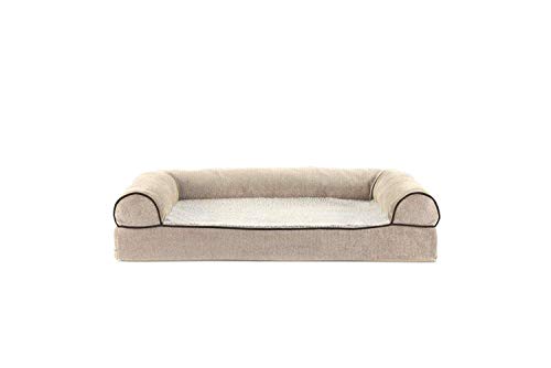 Image of FurHaven Soft, Orthopedic Foam Sofa Dog Bed with Washable & Removable Cover - Sherpa /Chenille - Cream, Dogs Up to 35 lbs - Medium