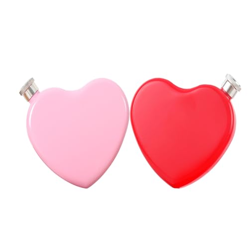 5 OZ Portable Wine Pot, Creative Heart Shaped Whiskey Drinking Flask, Heart Shaped Pocket Wine Bottle, Heart Hip Flask, Heart Shaped Flask Stainless Steel (Red+Pink)