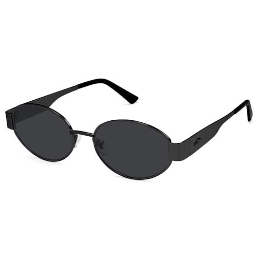 SOJOS Retro Oval Sunglasses for Women Trendy Classic Shades UV400 Protection, Shiny Black