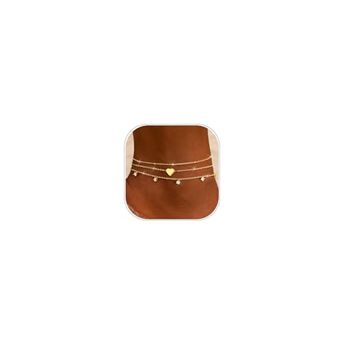 Image of ZHESHY Gold Silver Ankle Bracelets for Women 14K Gold Plated Anklets for Women Waterproof Cuban Link Heart Chain Anklets Set Non Tarnish Dainty Layered Anklet Bracelets for Women Summer Beach Jewelry