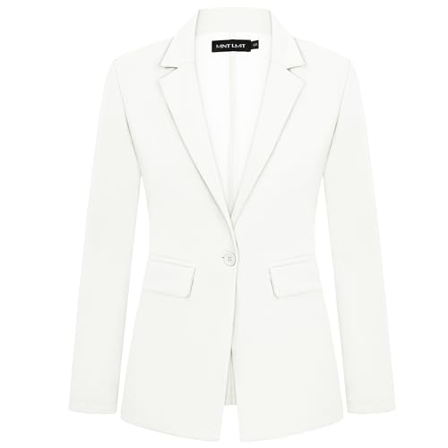 MINTLIMIT Womens One Button Suit Jacket Notched Lapel Long Sleeve Blazer Suit Cardigan Formal Events Work Office,L,White