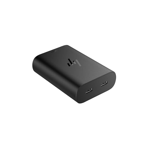 Chargeur Officiel HP 65W GaN USB‑C – Double Port USB‑C, Charge Rapide PD/PPS/QC, Compact 20% Plus Petit, Universel Ordinateur Portable & Smartphone – Câble USB‑C Inclus