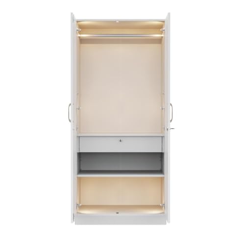 Image of Wakefit Wardrobe for Bedroom | 3 Yr Warranty | Cupboard for Bedroom, Almirah, Wooden Wardrobe, Comes with LED light, Multi-Shelves, Drawer & Hanger, Density:680-750 kg /m, Free Installation(Tyrian-FW)