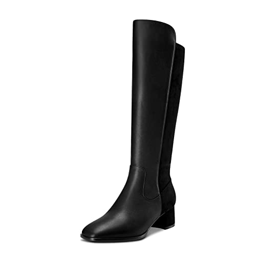 HEUIVZAR Women Chunky Block Low Heel Square Toe Mid Calf Boots Zipper Party Cute 2.0 Inches Heels