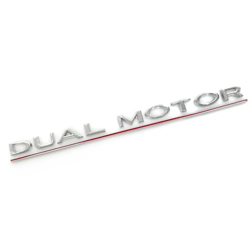 Image of Metal Dual Motor Emblem Badge 3D Letters Sticker Compatible with Tesla Model 3 /Y /X /S Accessories (Silver-Red Line)