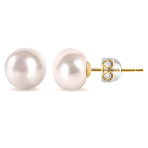 14k Gold Plated Sterling Silver Carefully Selected Freshwater Small Pearl Stud Earrings for Women