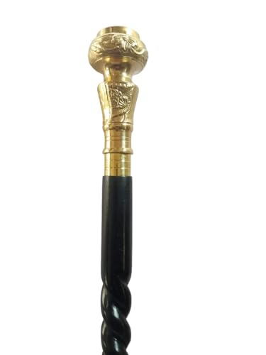 Vintage Brass Handle Compass Adjustable Wooden Walking Cane - Cubical Collection