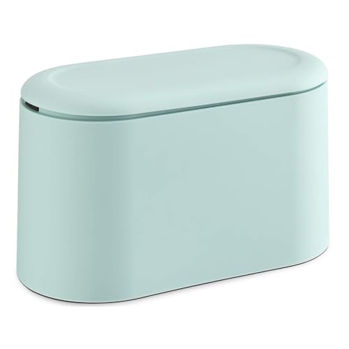 Image of SUBEKYU 0.5 Gal Mini Countertop Trash Can with Lid for Desktop, Small Garbage Can for Office, Tiny Wastebasket, Plastic, Light Green