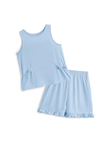 Image of Girls Clothing 2 Piece Summer Set Short Sleeve Tops Shirts Baggy Shorts with Pockets Fashion Outfits for Kids