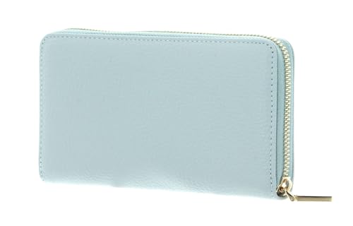 Porte-monnaie cuir bleu clair zippé compact contre l'encombrement