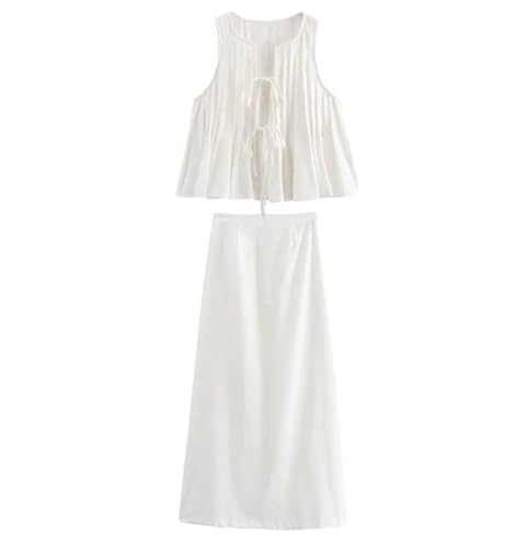 Ensemble 2 pièces femme jupe midi et gilet plissé chic