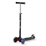 Patinete Infantil Unissex Dobrável e Ajustável 4 Rodas Com Luzes Em Led Até 70kg Azul/Preto/Rosa (Preto)