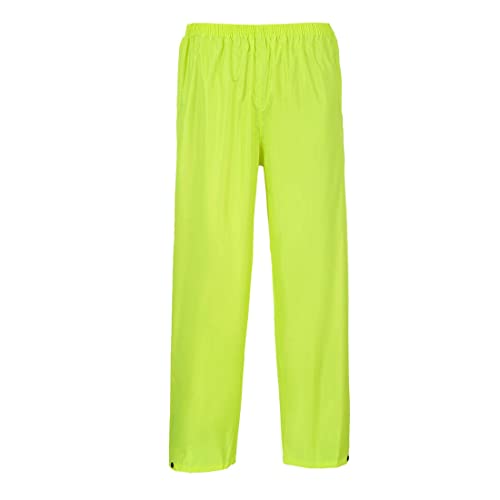 Image of Portwest S441 Rain Trousers Machine Washable Waterproof Fabric Sealed Seams | Black, Small, 100% Polyester, Reach Compliant PVC Coating, Fully Elasticated Waistband, Side Access Openings, Sun Protection