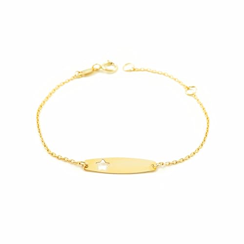 Monde Petit Pulsera Niña Oro Amarillo 9 Kilates (9K) Esclava Estrella Brillo 14 cm - Certificado Garantía - 1445
