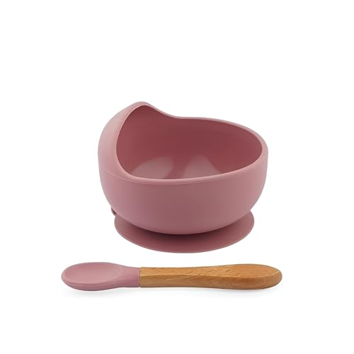 Image of Baby Feeding Bowl & Spoon Set | Silicone Suction Bowl for Baby Food | BPA-Free Baby Bowl and Spoon Set | (Wine red)