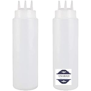 UNARAH Squeeze Bottles,Ketchup Bottle 2PCS Plastic 3 Hole Squeeze Bottle for Sauce , Mayonnaise , Vinegar , Oil…