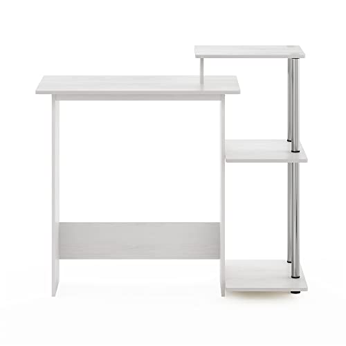 Image of Furinno EFFICIENT Desk, 28.6 inch Wide Gaming Desk with 3 Open Side Shelves, Laptop Notebook Computer Desk, Office Desk for Home Office, Study Room, Dorm, Bedroom, White Oak /Stainless Steel