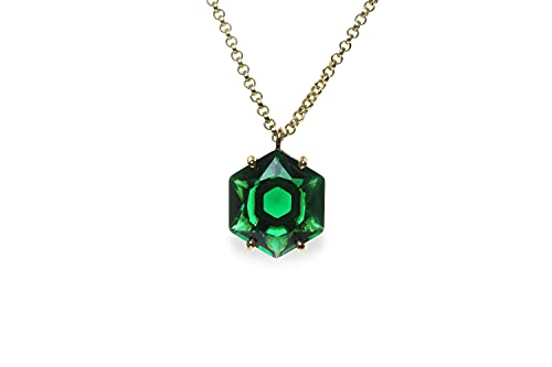 Collier émeraude hexagone en pierre précieuse véritable façonnée main - 3