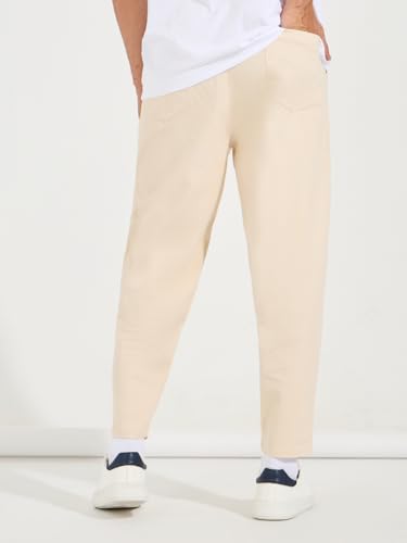 Image of Styli Men Cream Stretch Twill Balloon Fit Cotton Cropped Mid-Rise Chinos, Cream, 38