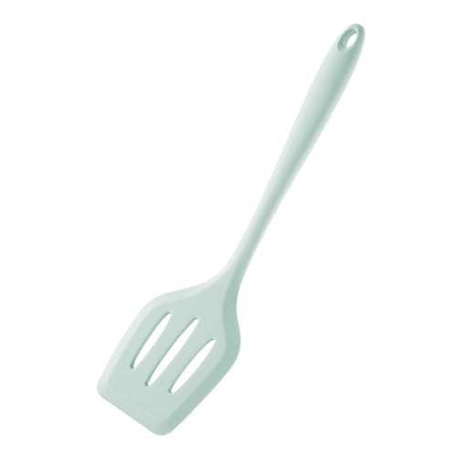 1 Pieza Espátula de Silicona para Cocina Diseño Ranurado y Sólido, Extra Larga y Antiadherente para Voltear, Presionar y Cocinar Pescado, Huevos, Tortitas (Verde)